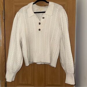 Cable Knit Polo Sweater - Cream